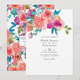 Convite de casamento floral Coral e Fandango