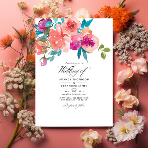 Convite de casamento floral Coral e Fandango