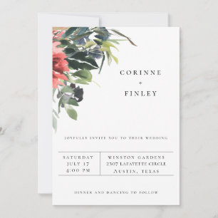 Convite de Casamento Floral Coral Marinho
