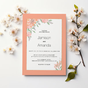 Convite de casamento floral coral menta dourada pr