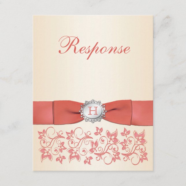 Convite de Casamento Floral Coral Monograma Champa (Frente)