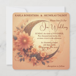 Convite De Casamento Floral Coral Moonflower
