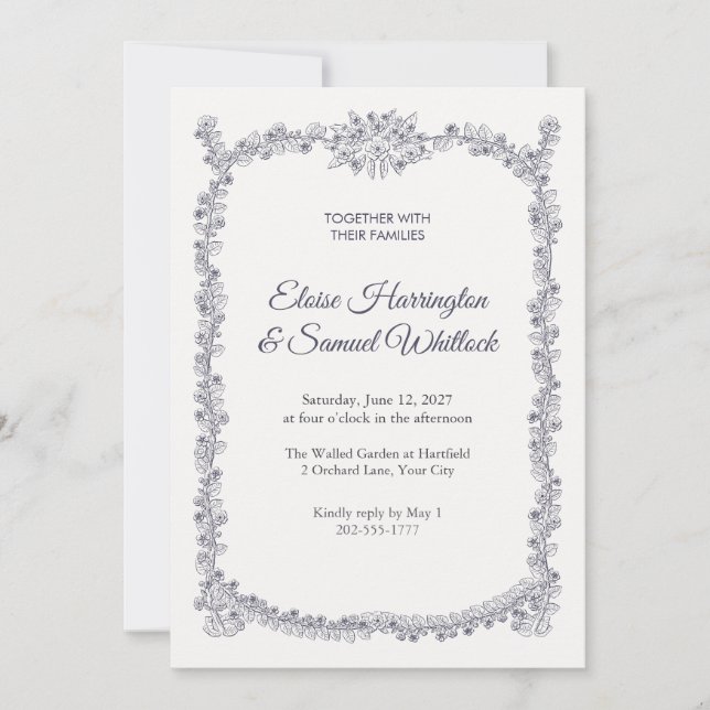 Convite de Casamento Floral Coroado (Frente)
