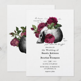 Convite de Casamento Floral Cranio Borgonha Hallow