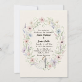 Convite de Casamento Floral Creme Minimalista