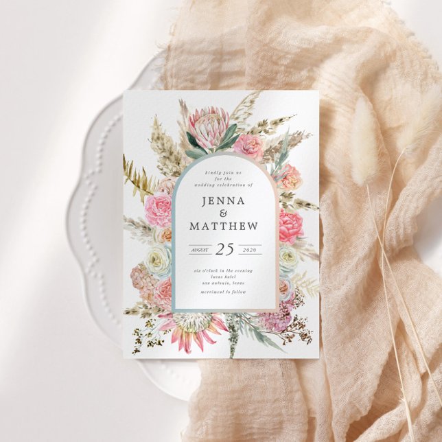 Convite De Casamento Floral Da Boêmia-Blush Elegan (Criador carregado)