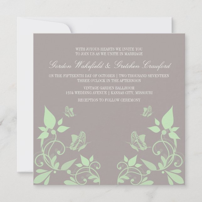 Convite de casamento Floral da Borboleta Verde (Frente)