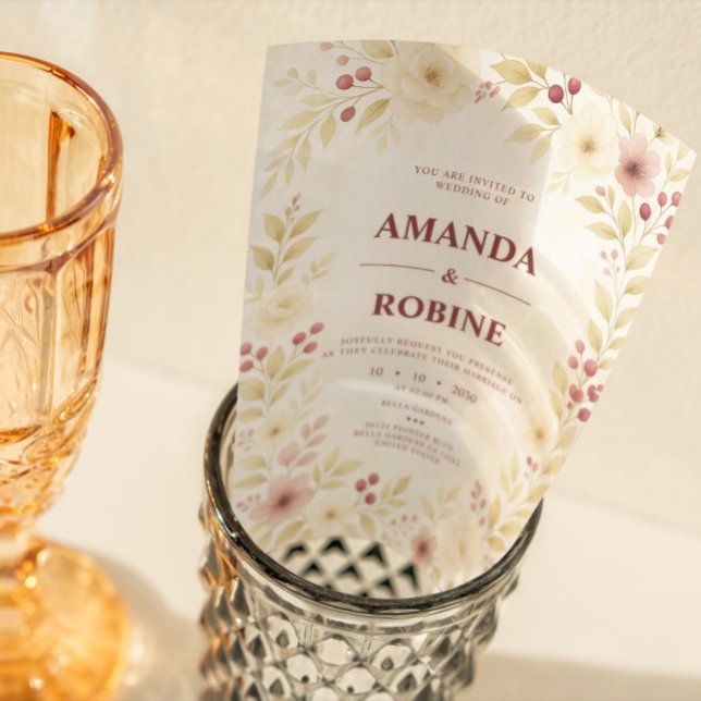 Convite De Casamento Floral Da Riqueza Elegante (Criador carregado)