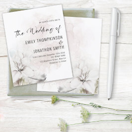 Convite de casamento Floral de Aquarela Branco de 