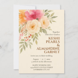 Convite De Casamento Floral De Aquarela Elegante