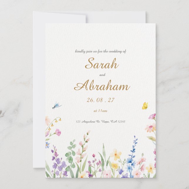 Convite De Casamento Floral De Aquarela Elegante (Frente)