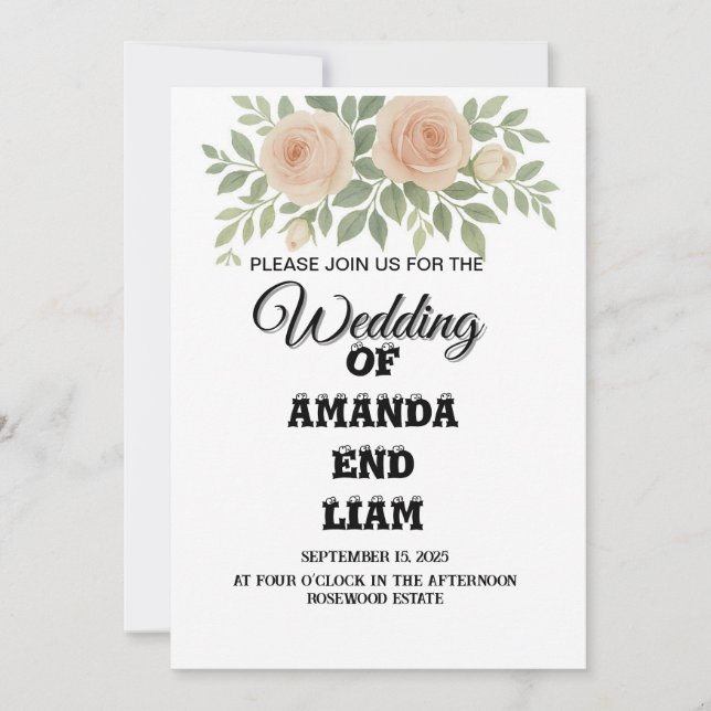 Convite De Casamento Floral De Aquarela Elegante - (Frente)