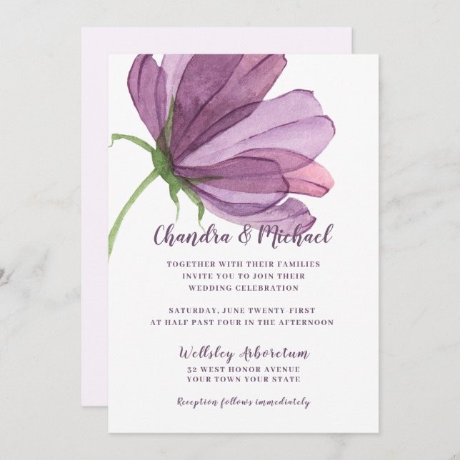 Convite De Casamento Floral De Aquarela Elegante (Frente/Verso)