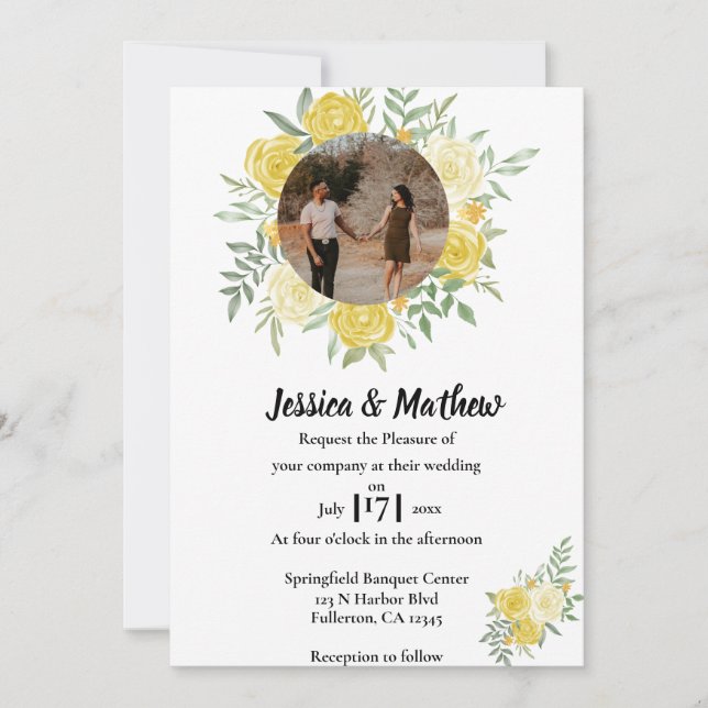 Convite De Casamento Floral De Aquarela Elegante (Frente)