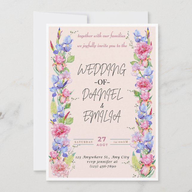 Convite De Casamento Floral De Aquarela Elegante (Frente)
