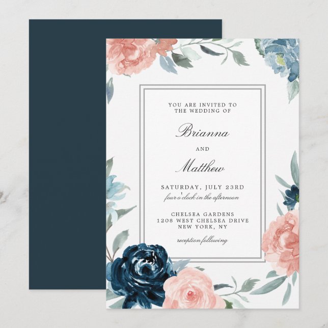 Convite De Casamento Floral De Aquarela Encantada (Frente/Verso)