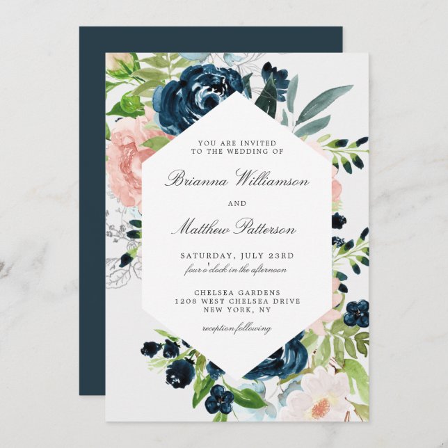 Convite De Casamento Floral De Aquarela Encantada (Frente/Verso)