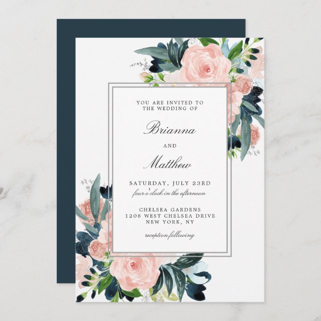 Convite De Casamento Floral De Aquarela Encantada (Frente/Verso)