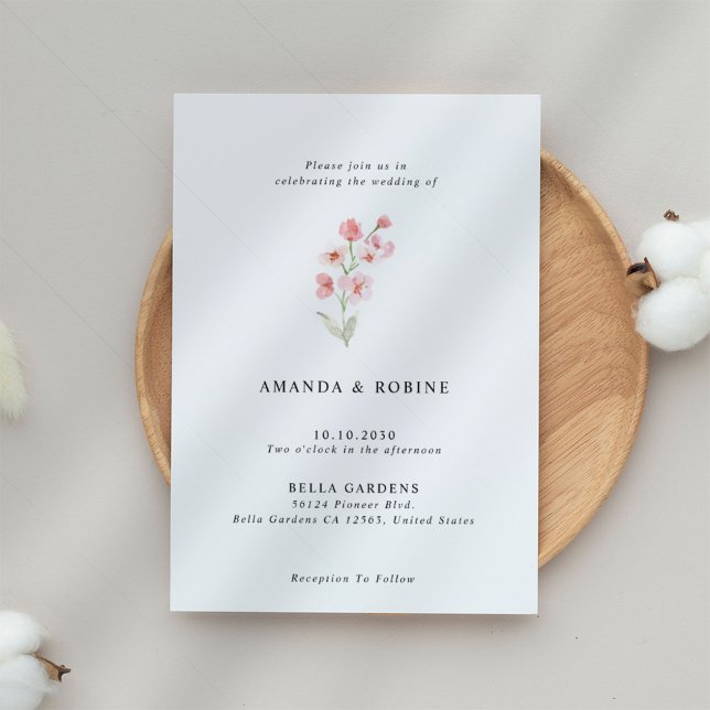 Convite De Casamento Floral De Aquarela Minimalist (Criador carregado)