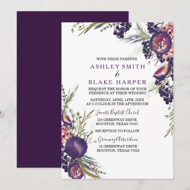 Convite de casamento Floral de Aquarela Puro (Frente/Verso)