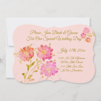 Convite De Casamento Floral De Aquarela Rosa Elega
