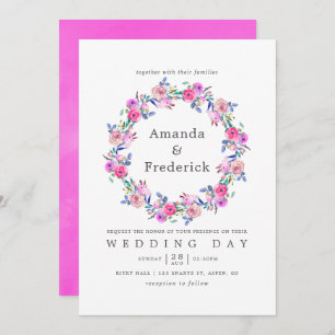 Convite De Casamento Floral De Aquarela Rosa-Quent