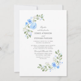Convite De Casamento Floral De Azul De Aquarela
