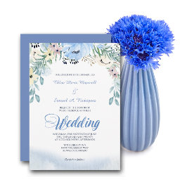 Convite De Casamento Floral De Azul De Aquarela
