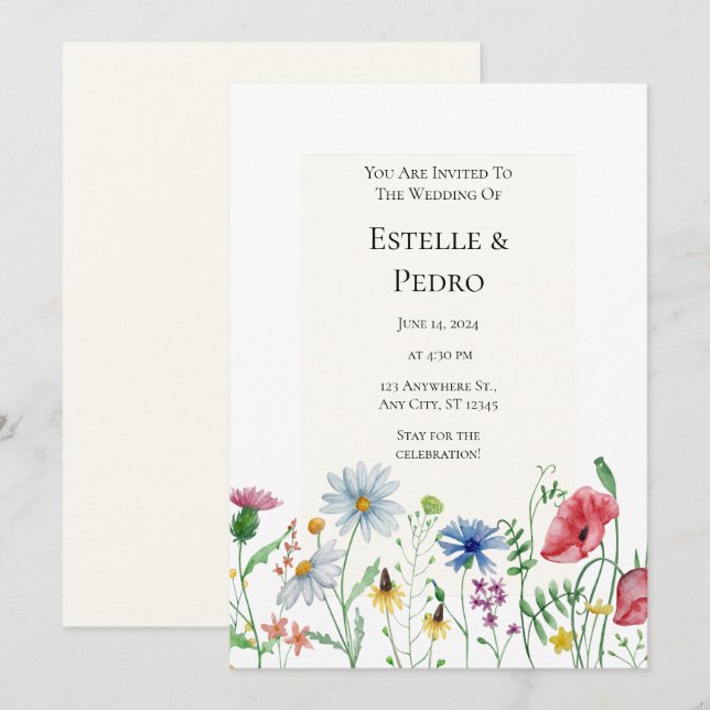 Convite De Casamento Floral De Beige Green Waterco (Frente/Verso)