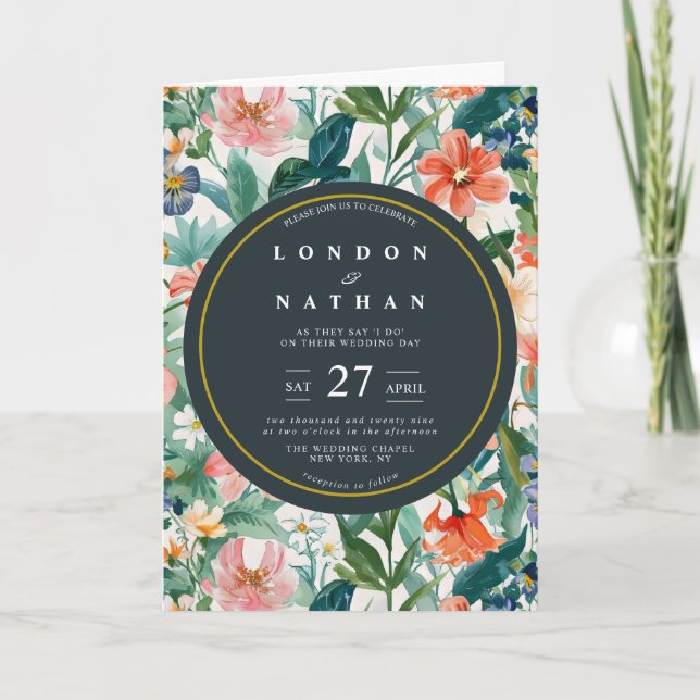 Convite De Casamento Floral De Bloom Botânico Vibr (Frente)