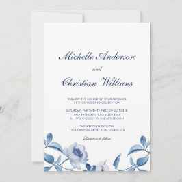 Convite De Casamento Floral De Blue Watercolor