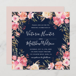 Convite De Casamento Floral De Blush Bloom  Marinh