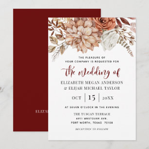 Convite De Casamento Floral De Burgundy