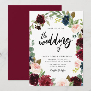 Convite de casamento floral de Burgundy
