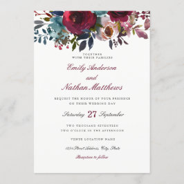 Convite De Casamento Floral De Burgundy Red Waterc