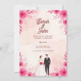 Convite de Casamento Floral de Casal em Aquarela R