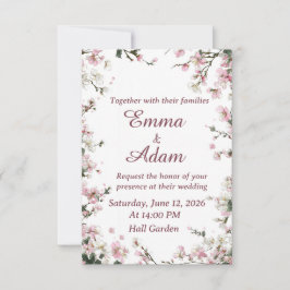 Convite de Casamento Floral de Cerejeira Rosa Suav