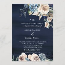 Convite De Casamento Floral De Champanhe Azul Mood