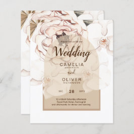 Convite de casamento Floral de Champanhe Rosa Leve