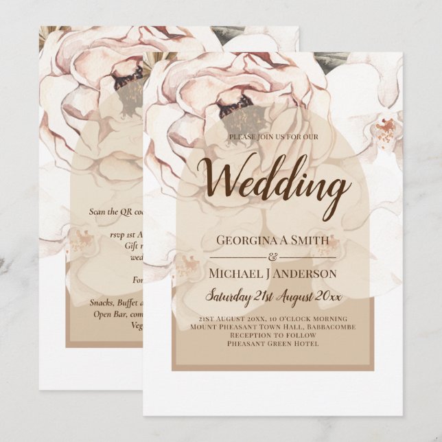 Convite de casamento Floral de Champanhe Rosa Leve (Frente/Verso)