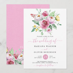 Convite De Casamento Floral De Cor Amarela Rosa