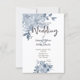 Convite de casamento floral de cor aquosa azul