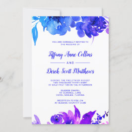 Convite De Casamento Floral De Cor Azul Roxo