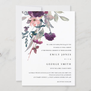 CONVITE DE CASAMENTO FLORAL DE COR DA ÁGUA LÍLAC