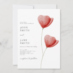 Convite de casamento floral de cor d'água vermelha