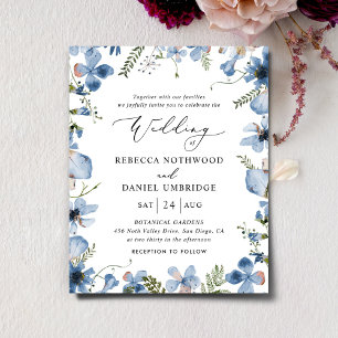 Convite De Casamento Floral De Cor De Água Azul De