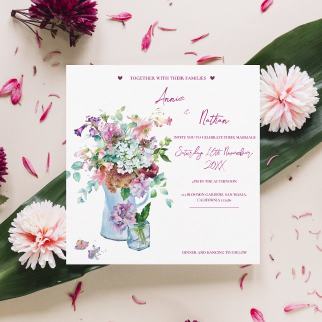 Convite de casamento Floral de Cor de Água Rosa de (Wildflower Pink Watercolor Floral Wedding Invite)