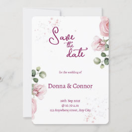 Convite De Casamento Floral De Cor De Água Rosa Es