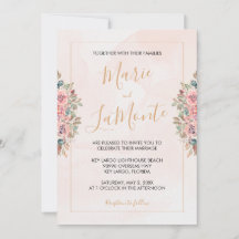 Convite de Casamento Floral de Cores Aquáticas Per