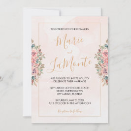 Convite de Casamento Floral de Cores Aquáticas Per